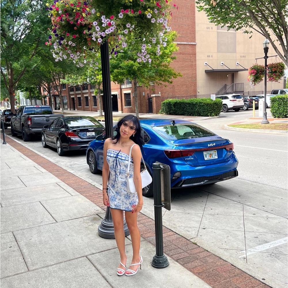 selling this super cute blue and white mini dress bought from boutique